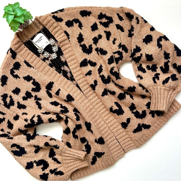Abercrombie & Fitch Cheetah Leopard Print Chunky Knit Open Cardigan Size S - Picture 2 of 13